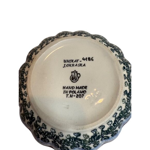 vintage Unikat Okraska Polish Pottery Floral Scalloped Dish bowel collectable - Picture 4 of 6
